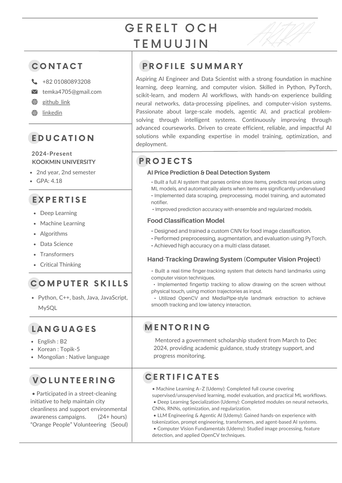 Preview of Temuujin Gerelt-Och's resume